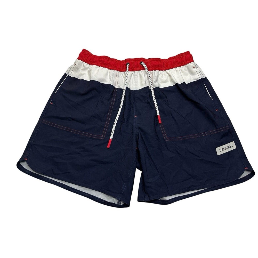 Men's Legends Saylor Swim Shorts 6" Size Large Heritage Stripe Navy Blue